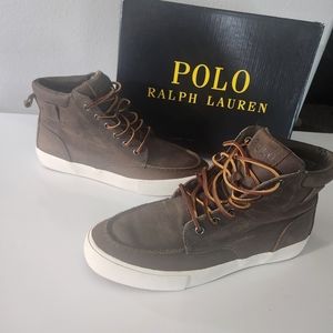 Polo Ralph Lauren Tedd Brown Leather Lace up Ankle Sneaker Boots men's s…